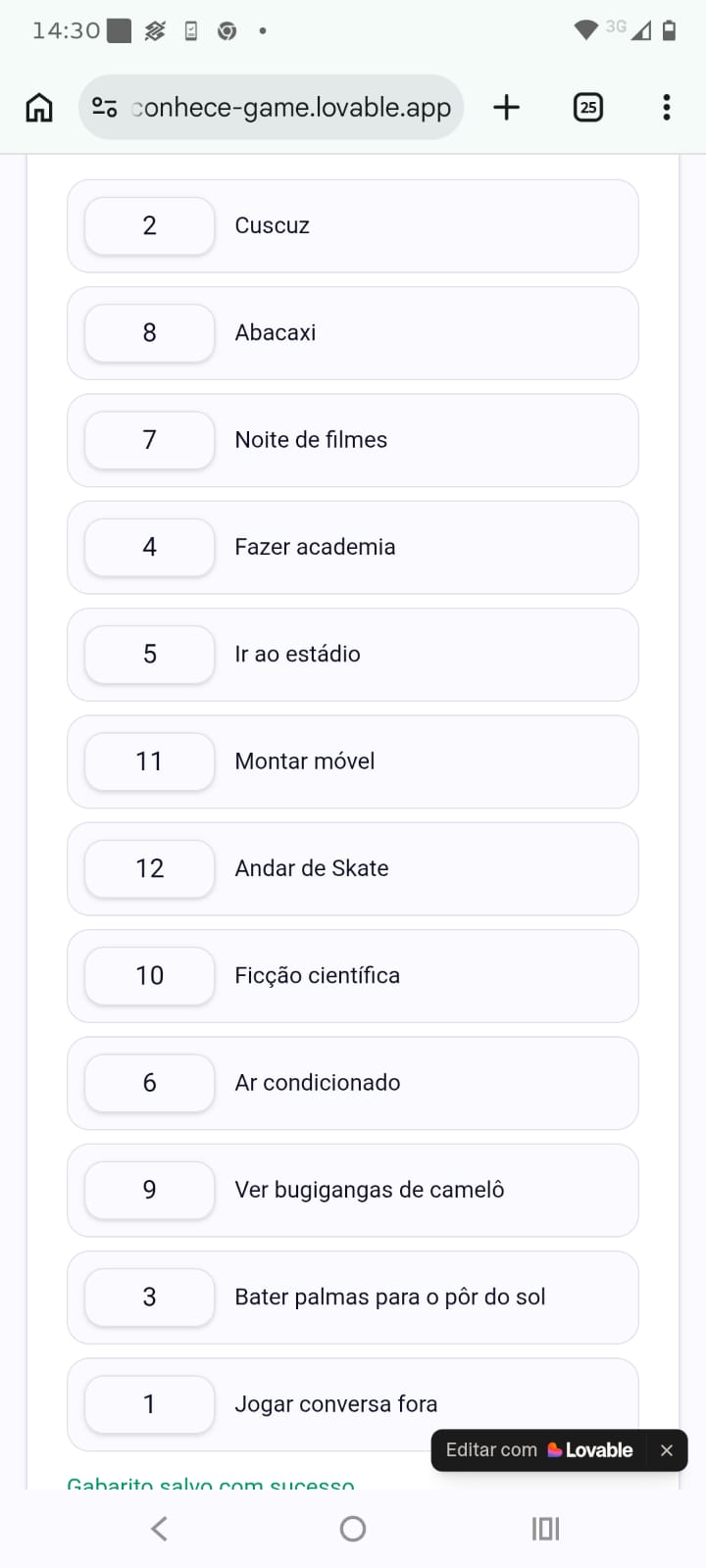 Gabarito no app