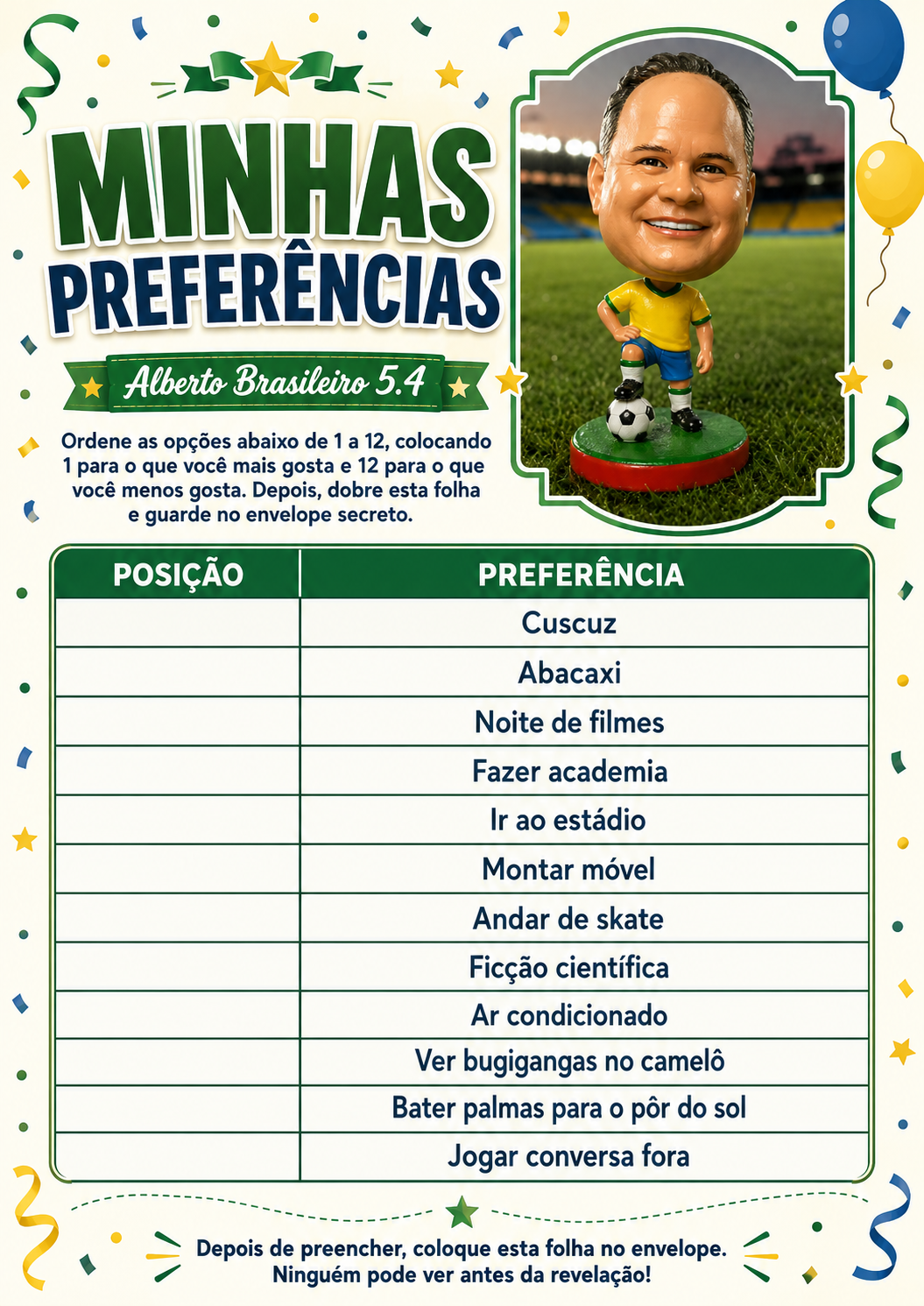 Impresso para o homenageado
